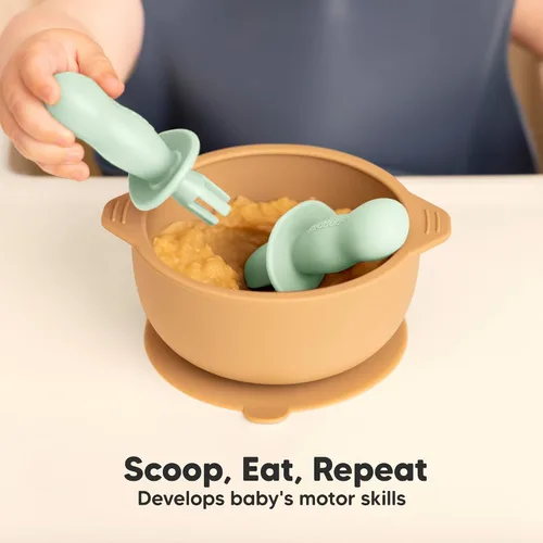 Miniatura 8 de KeaBabies Juego de 4 cucharas y tenedores de silicona para bebés - Utensilios para destete con luz LED para bebés de 6 a 12 meses, cuchara y tenedor