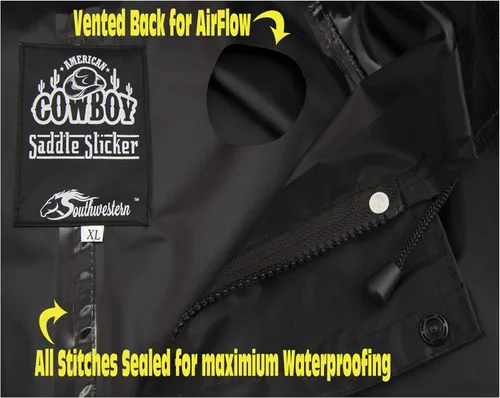 Miniatura 4 de Southwestern Equine Sillín de vaquero americano Slicker Abrigo de lluvia – 100% impermeable de longitud completa unisex