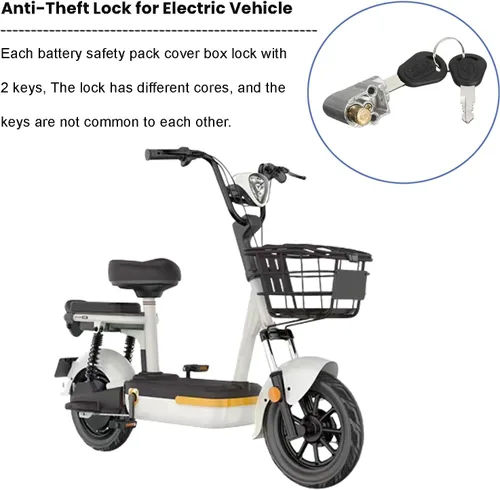 Miniatura 3 de Ragyzity Cerradura de seguridad para caja de batería de bicicleta eléctrica, cerradura de cilindro de batería, interruptor de encendido, cerradura