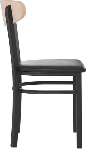 Miniatura 9 de Flash Furniture Wright - Silla de comedor comercial, respaldo de madera con acabado de abedul natural, asiento de vinilo negro, 500 libras