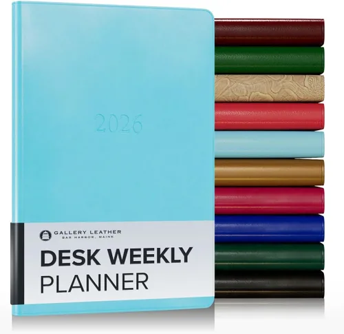Miniatura 50 de Gallery Leather Agenda semanal y mensual grande 2025-2026, agenda y cuaderno con elegantes bordes de página dorados dorados, 12 meses, cactus Cactus