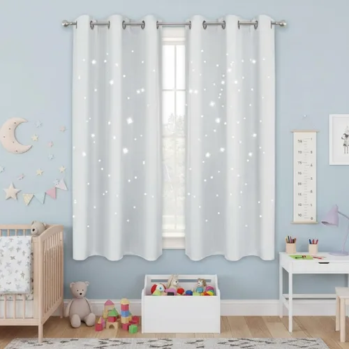 Miniatura 15 de NICETOWN Cortinas infantiles perforadas, cortinas marroquíes con estrellas azules para dormitorio de niñas, gruesas y suaves, para oscurecer la Azul