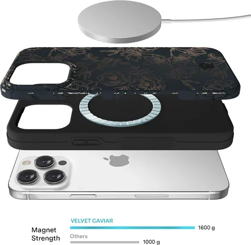 Miniatura 3 de VELVET CAVIAR Funda para iPhone 15 Pro Max con diseño de flores florales, compatible con MagSafe, probada en caídas de 10 pies, color gris mate, oro