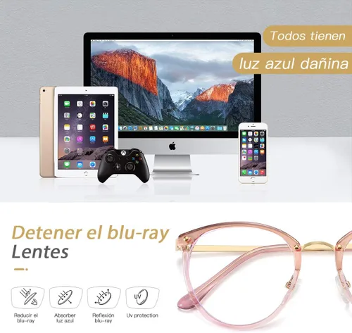 Miniatura 5 de (3 unidades) gafas de bloqueo de luz azul para mujer y hombre gafas de ordenador marco de metal (negro, leopardo, rosa)