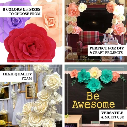 Miniatura 3 de Efavormart - Rosas de espuma 3D grandes para decoración de bodas, paquete de 4 flores artificiales de 12 pulgadas, color oro rosa, ramo de bricolaje