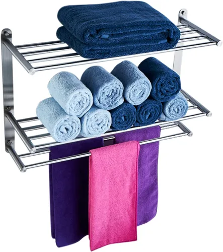Miniatura 8 de Toallero de baño con estantes de hotel multicapa de 24 pulgadas, estante de acero inoxidable 304, barra de acabado cepillado montado en la pared