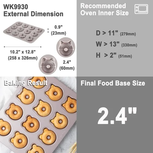 Miniatura 2 de CHEFMADE Molde de donas para tartas, 12 cavidades antiadherentes en forma de oso para hornear al horno (dorado champán)