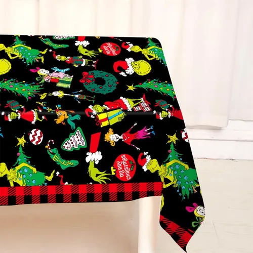 Miniatura 5 de Mantel de Navidad con elfo verde de Navidad, decoración de fiesta de cumpleaños, hogar, cocina, comedor, mesa rectangular (60 x 84 pulgadas)