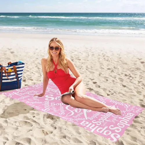 Miniatura 3 de InterestPrint Toalla de playa personalizada para mujeres y hombres, texto blanco y negro, toallas de playa personalizadas con nombres, manta