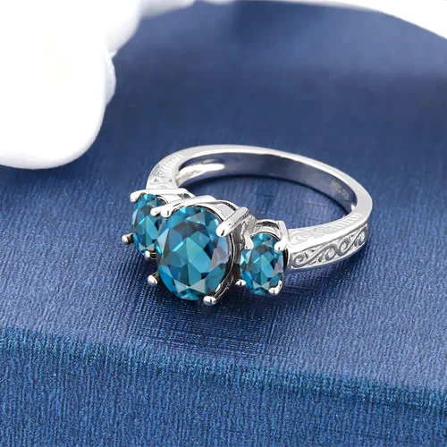 Miniatura 3 de Gem Stone King Anillo ovalado de plata de ley 925 con topacio azul Londres de compromiso para mujer