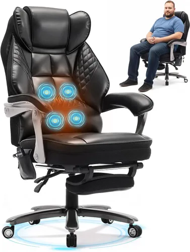 Miniatura 10 de Silla de oficina grande y alta de 500 libras con soporte lumbar de masaje de amasamiento 3D, sillas de oficina para aliviar el dolor de espalda