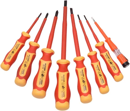 Edward Tools Juego de destornilladores aislados de 8 piezas, destornilladores Phillips de 1000 voltios y ranurados para electricistas, puntas