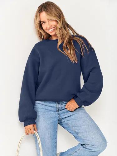Miniatura 7 de ANRABESS Sudadera de manga larga para mujer, casual, cuello redondo, ajuste holgado, sudadera con capucha de forro polar para otoño