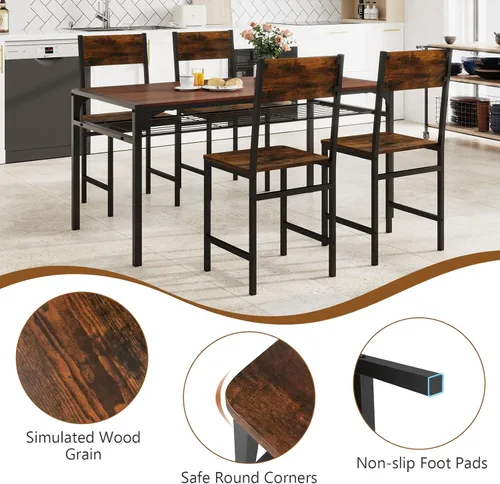 Miniatura 9 de Giantex Juego de 2 sillas de comedor, sillas de cocina industriales con patas de metal, respaldo inclinado, veta de madera rústica, sillas laterales