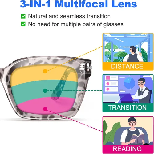 Miniatura 2 de VISOONE Lentes de lectura multifocales progresivos, bisagra de resorte, bloqueo de luz azul, para mujeres y hombres, 1.5x Tortuga cebra