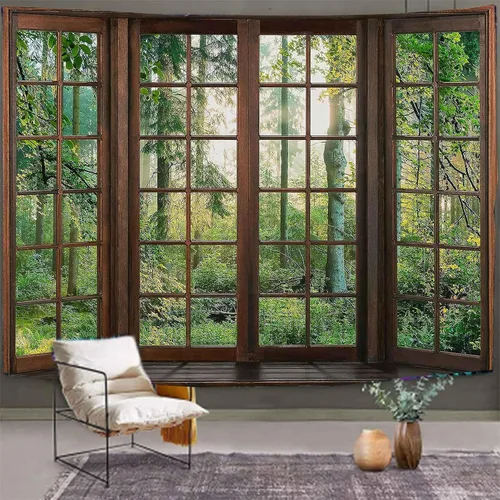 Miniatura 8 de Aidatain Tapiz Natural de Bosque Verde Escenario de Ventana Tapiz Estético de Pared para Dormitorio Franela 40" L x 30" A Manta de Playa Sala