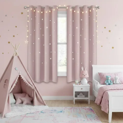 Miniatura 45 de NICETOWN Cortinas infantiles perforadas, cortinas marroquíes con estrellas azules para dormitorio de niñas, gruesas y suaves, para oscurecer la Azul