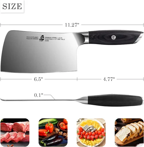 Miniatura 3 de TUO FALCON SERIES - Cuchillo de carnicero de 6.5 pulgadas para picar carne y verduras, cuchillo chino de acero de alto carbono con mango ergonómico