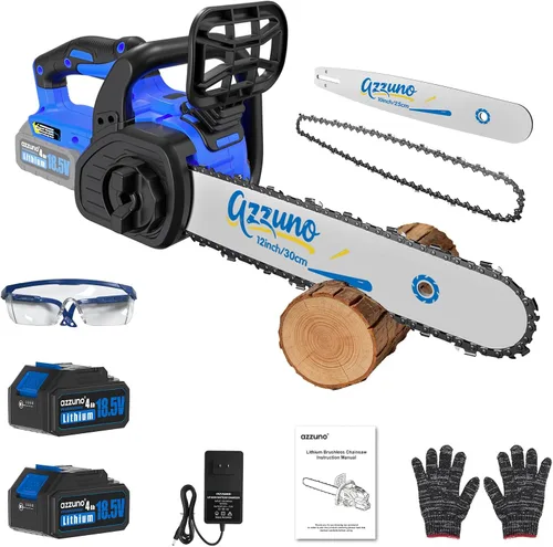 Miniatura 10 de AZZUNO Mini motosierra, motosierra eléctrica portátil de 6 pulgadas, inalámbrica, pequeña motosierra de mano con 2 baterías recargables y 2 cadenas