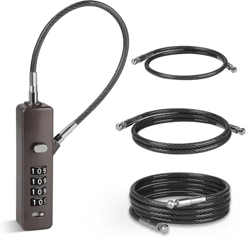 Miniatura 7 de Candado de cable de combinación de 4 dígitos, 3 cuerdas de acero trenzadas intercambiables (9"/23.6"/47.2"), cerradura de alambre antirrobo