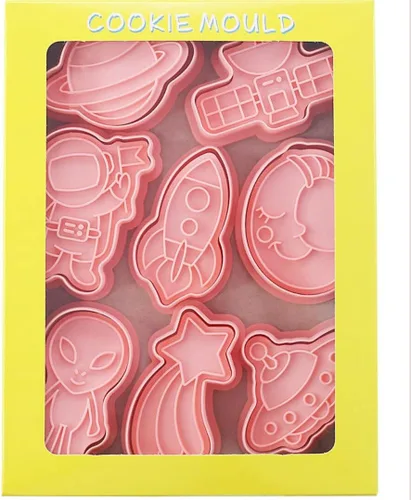 Miniatura 4 de Juego de 8 moldes de galletas de astronauta para hornear, moldes de galletas alienígenas, juego de moldes de galletas de meteoritos y herramientas