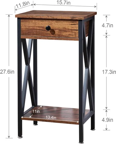 Miniatura 3 de VECELO Mesitas de noche modernas y versátiles con diseño en X, mesa auxiliar lateral con cesta de almacenamiento, mesita de noche con estante