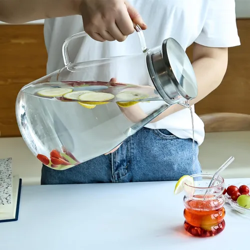Miniatura 3 de Jarra de vidrio con tapa, jarra de agua de vidrio de 1 galón jarra de agua caliente/fría, jarra para bebidas de jugo y té helado con tapa