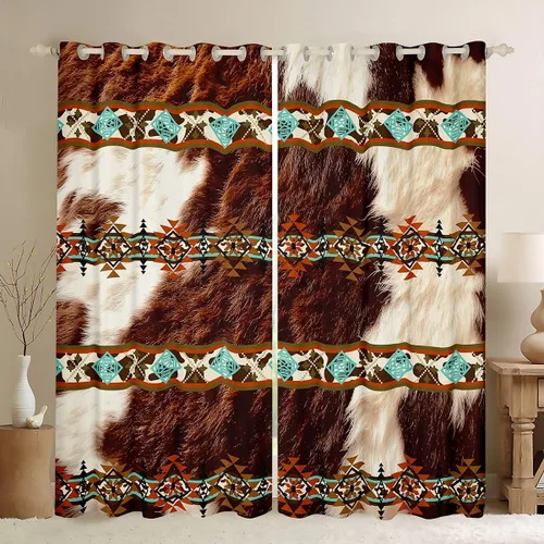 Miniatura 39 de Cortinas opacas de estilo bohemio occidental de 76 x 45 pulgadas, cortinas y cortinas de atrapasueños de vaca, cortinas del suroeste, cortinas