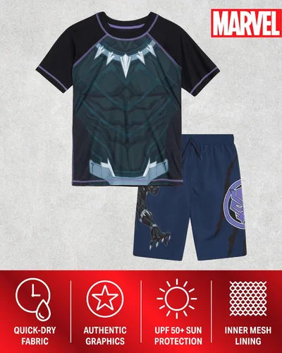 Miniatura 2 de Marvel Avengers - Conjunto de camiseta de protección para niños Spider-Man y Capitán América Camiseta de natación y traje de baño UPF 50+