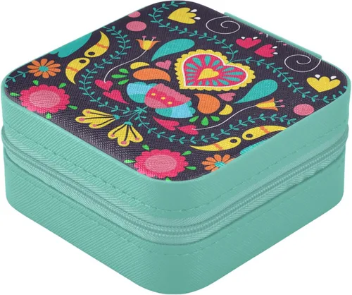 Miniatura 3 de Tatenale Joyero de viaje, pequeño organizador de joyas, almacenamiento para anillos, aretes, collar, niñas, mujeres, hombres, floral, negro