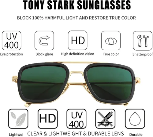 Miniatura 2 de Kursan Lentes de sol polarizados Tony Stark para hombres y mujeres, montura cuadrada de metal, lentes de Iron Man y Spider-Man