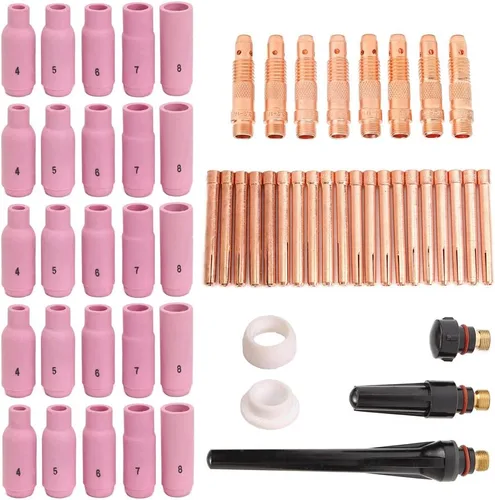 Alffun Kit de lentes de gas de soldadura TIG de 58 piezas, kit de consumibles de boquilla de alúmina para cuerpo de pinza, compatible con accesorios