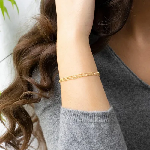 Miniatura 3 de BENEIGE - Pulsera para mujer, chapada en oro de 14 quilates, cuentas de satélite, perlas ovaladas, cadena con dijes en capas, hecha a mano