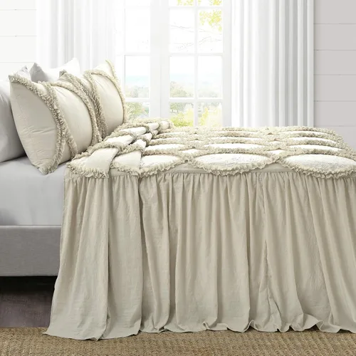 Miniatura 3 de Lush Décor - Juego de Cubrecama con falda de volantes para cama sencilla, estilo Shabby Chic, juego de 2 piezas, Poliéster, Neutral, King neutro