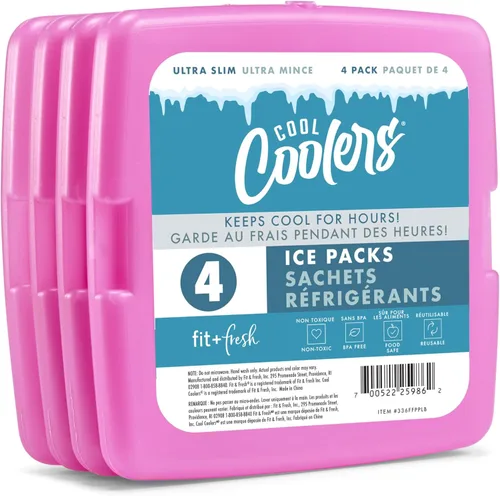 Miniatura 7 de Cool Coolers de Fit & Fresh - Paquete de 4 paquetes de hielo delgados, paquetes de hielo reutilizables de congelación rápida que ahorran espacio