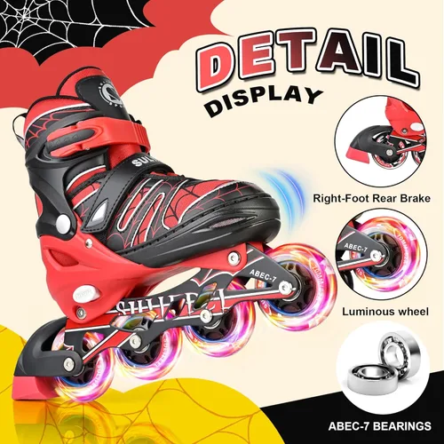 Miniatura 4 de SULIFEEL Patines en línea de unicornio arcoíris para niñas y niños, 4 tamaños, ajustables, con ruedas iluminadas, para niños principiantes D Araña