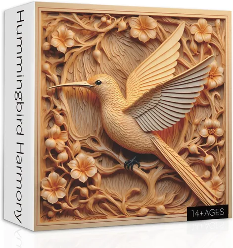 Miniatura 2 de Rompecabezas de colibrí para adultos de 1000 piezas, rompecabezas de arte de flores de pájaros, autoestereoscopia de pájaros imposibles