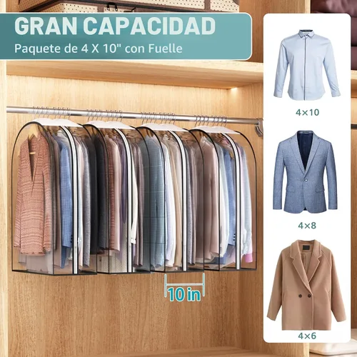 Miniatura 2 de Liuoud Bolsa Transparente para Colgar Ropa de 10" con Fuelle, Bolsas para Trajes de 32" para Almacenamiento de Closet Abierto, Cubierta de Ropa
