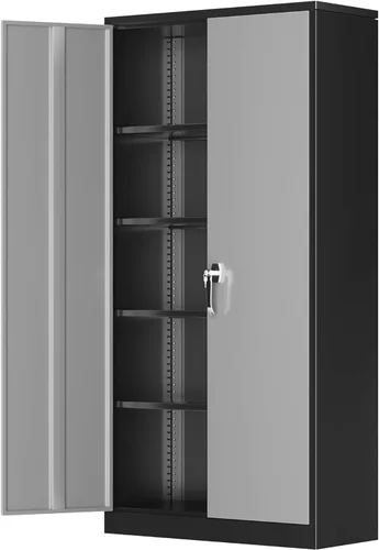 Miniatura 28 de Armarios de almacenamiento de metal Greenvelly blancos de 183 cm de garaje con puertas y estantes, organización de archivos de metal para oficina