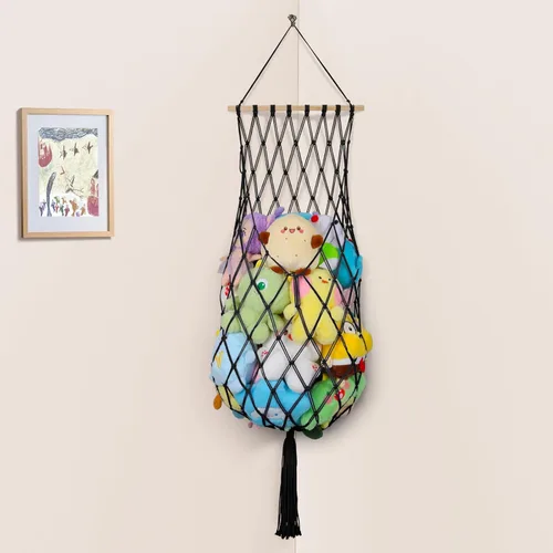 Miniatura 18 de Almacenamiento de animales de peluche jumbo de 63 pulgadas con luz LED de estrella, hamaca de juguete para colgar en la pared del techo sobre