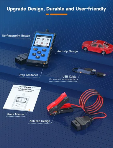 Miniatura 9 de AUTOPHIX Escáner OBD2 2 en 1 con probador de batería, BAS300 Plus 12V 100-2000 CCA carga de batería prueba de arranque lector de código de coche