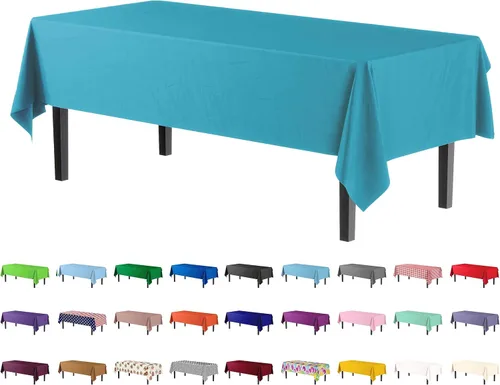 Miniatura 7 de Party Solids Paquete de 4 manteles de plástico color azul aguamarina, 54 x 108 pulgadas, mantel desechable para fiestas y pícnics