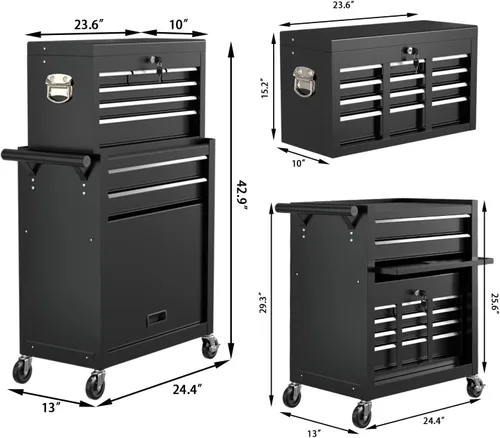 Miniatura 2 de Caja de herramientas con ruedas de 8 cajones, caja de herramientas de alta capacidad con ruedas y cajones bloqueables, caja de herramientas portátil