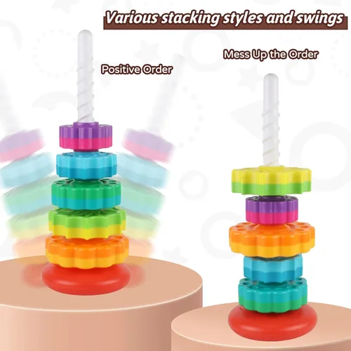 Miniatura 3 de JUXUE Juguetes apilables giratorios para bebés de 1 a 3 años, apilador de anillos de arco iris, juguetes Montessori para bebés de 6 a 12 meses, 1