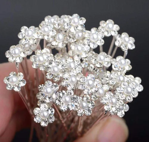 AKOAK 40 piezas de tiara de flores de perlas de diamantes para novia, boda, dama de honor, perla, alfiler de pelo, delicado y elegante, horquilla de