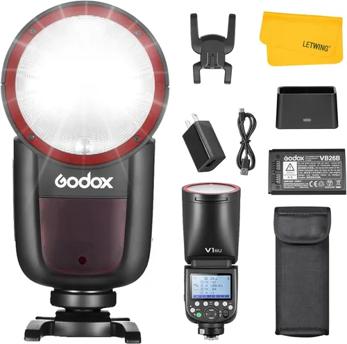 Godox V1 V1-N Flash de cámara de cabeza redonda para Nikon, 76Ws 2.4G TTL Speedlite para Nikon HSS 1/8000s, batería recargable, 480 tomas de