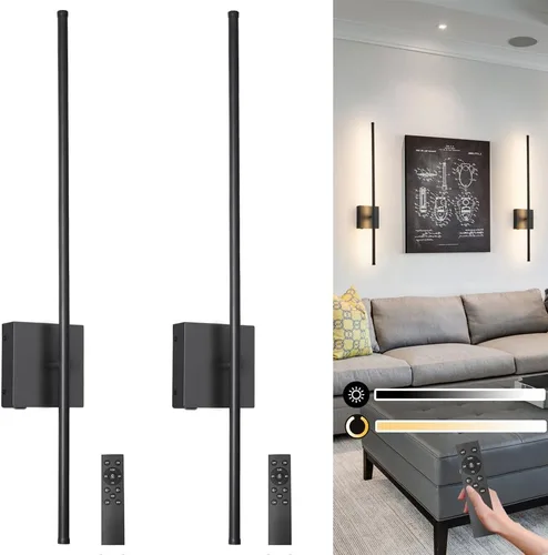Miniatura 8 de Juego de 2 apliques de pared con pilas de 15000 mAh, apliques de pared recargables USB de níquel cepillo, apliques de pared inalámbricos regulables