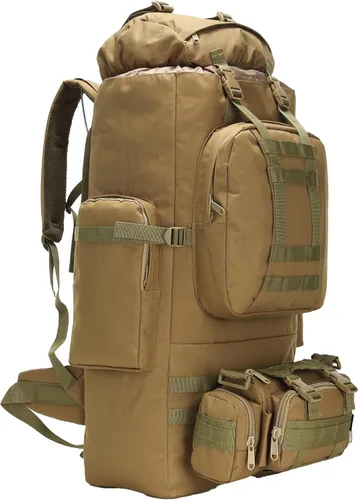 King'sGuard - Mochila de 100L para camping y senderismo con sistema Molle, mochila militar para acampar y hacer senderismo, Caqui, Grande