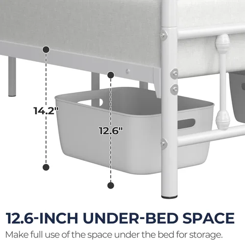 Miniatura 2 de Yaheetech Base de cama clásica de metal con base de colchón con estilo victoriano, cabecera, estribo, almacenamiento debajo de la cama, no necesita