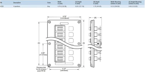 Miniatura 4 de Blue Sea Systems 4320 Panel de interruptores de disyuntor resistente al agua, gris, 4 posiciones